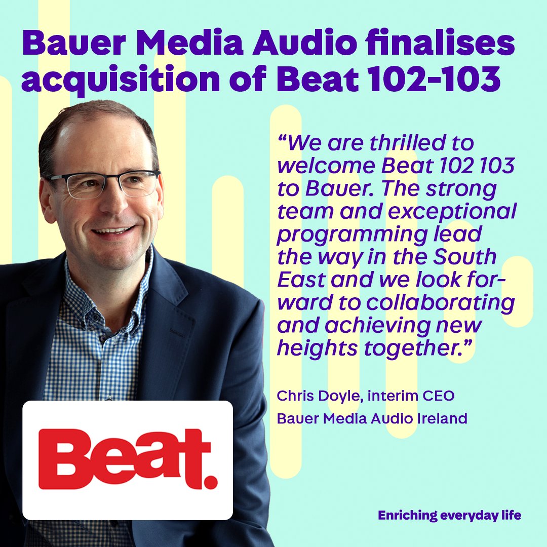 ▶️#BauerMediaAudio, Europe’s leading digital commercial audio and radio operator – has finalised its acquisition of <a href="/beat102103/">Beat 102 103</a> – a leading youth music station broadcasting across the South-East of Ireland. ➡️ bauermedia.com/news/press-rel…