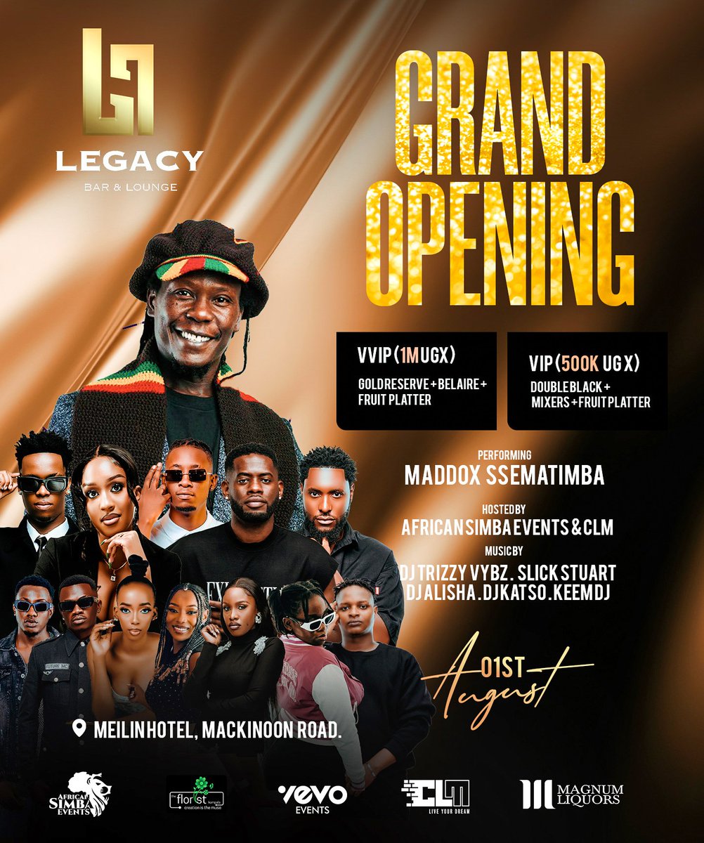 The Maddox Ssematimba🎙️🎸🥁 o'clock is approaching.......... Performing TONIGHT AND at the #LegacyBarAndLounge GRAND OPENING 

Also Starring: <a href="/djSlickStuart/">djslickstuart</a>, <a href="/iamalisha250/">Alisha Uwase</a>, <a href="/djtrizzyvybz/">DJ TRIZZY VYBZ🇺🇬🇷🇼</a> <a href="/DjKatso/">KATSO Dj</a>

Menilin Hotel (Lv 3) 
Nakasero, Kampala