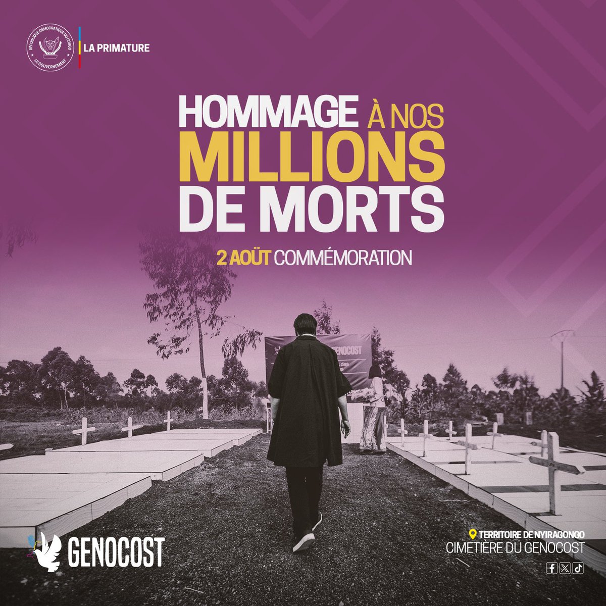 2 août 2024| Journée de commémoration du #Genocost en #RDC. Unissons-nous pour honorer les vies perdues et réaffirmer notre engagement à lutter contre l'injustice et la haine. Ensemble, nous bâtissons un pays plus beau et une nation plus forte et unie.