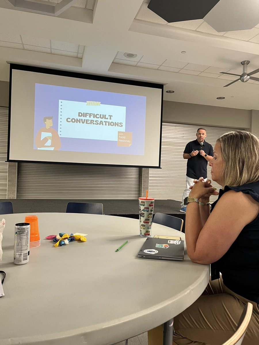 I truly enjoyed the keynote speaker <a href="/TechNinjaTodd/">Todd Nesloney</a> that came to speak to us about how to have difficult conversations. Stepping out of our comfort zones is a great way to start off professional development! <a href="/IrvingISD/">Irving ISD</a>