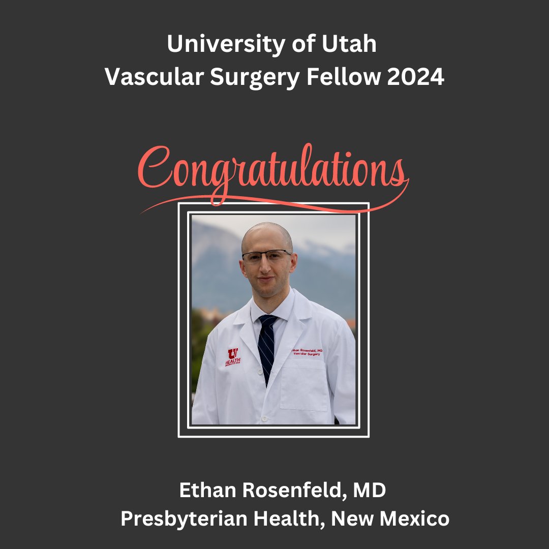 University of Utah Vascular Surgery (@uofuvascular) on Twitter photo Congratulations to Dr. Ethan Rosenfeld who officially completed his fellowship yesterday. He'll be joining <a href="/PresHealth/">Presbyterian</a> in Albuquerque, NM, as an attending. We can't wait to see you shine, Ethan! Good luck! 🍾 Congratulations to Dr. Ethan Rosenfeld who officially completed his fellowship yesterday. He'll be joining <a href="/PresHealth/">Presbyterian</a> in Albuquerque, NM, as an attending. We can't wait to see you shine, Ethan! Good luck! 🍾
