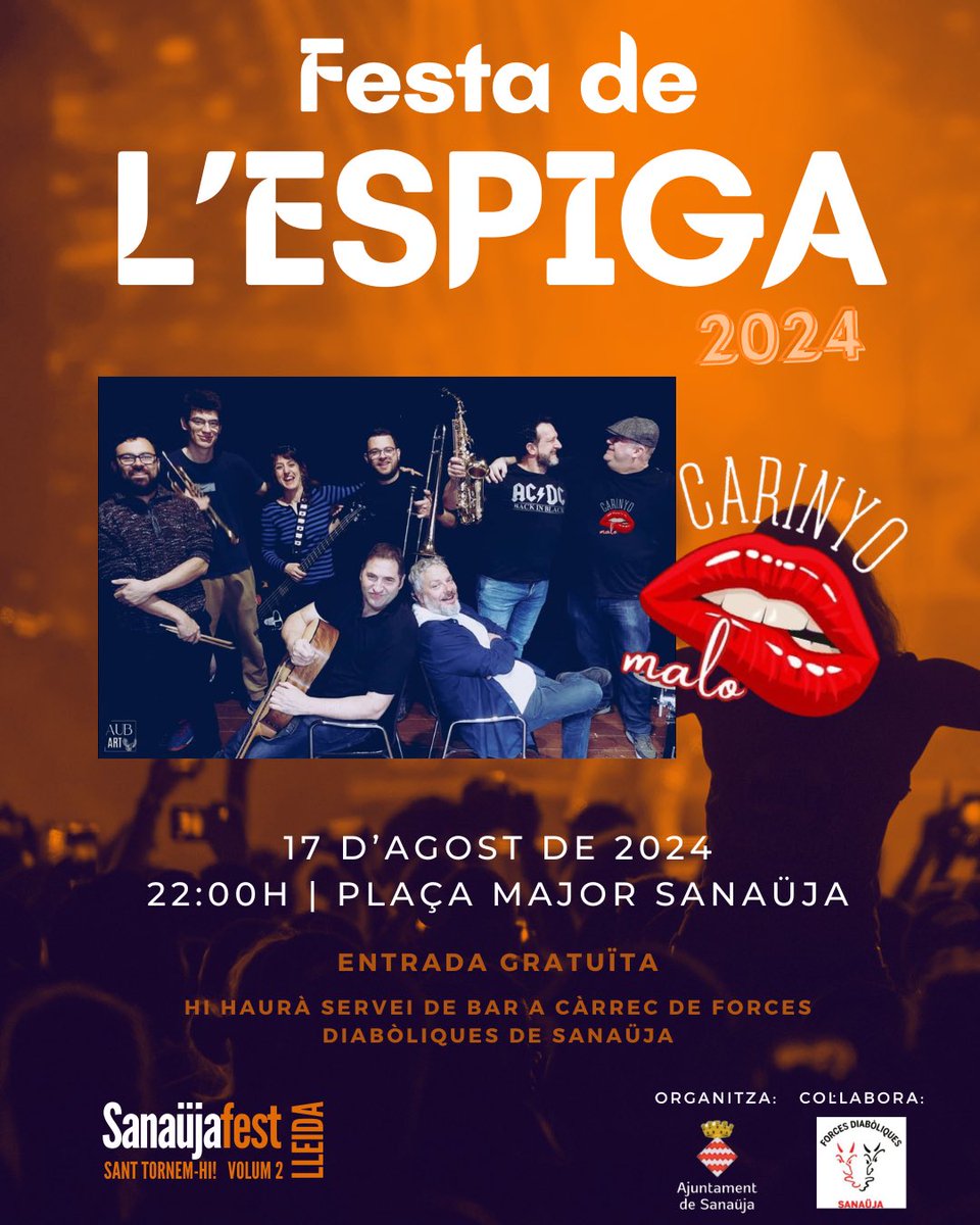 📣 Torna la Festa de l’Espiga! Per segon any consecutiu

Anoteu la data, dissabte 17 d’agost a les 22h a la Plaça Major, després del Flea Market, podreu gaudir del concert amb el grup de música Carinyo Malo 🎸

Hi haurà servei de bar a càrrec de Forces Diabòliques de Sanaüja
