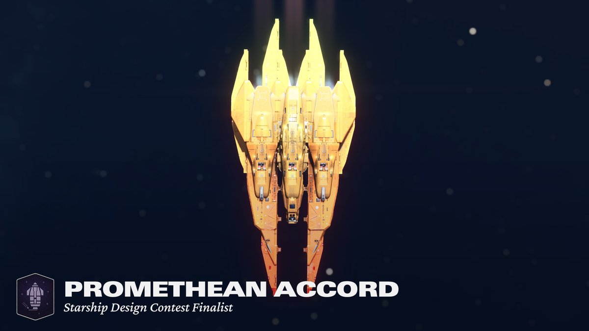 StarfieldGame's tweet photo. The Promethean Accord was designed by @starshipwright in the shape of the flame of Olympus! 🔥

(To vote, sign up at https://t.co/V00wdeItnf and enter the constellation-ship-contest channel at https://t.co/hxYH3XOwZO! Voting closes August 7.) #Starfield https://t.co/htnY4eZ2b4