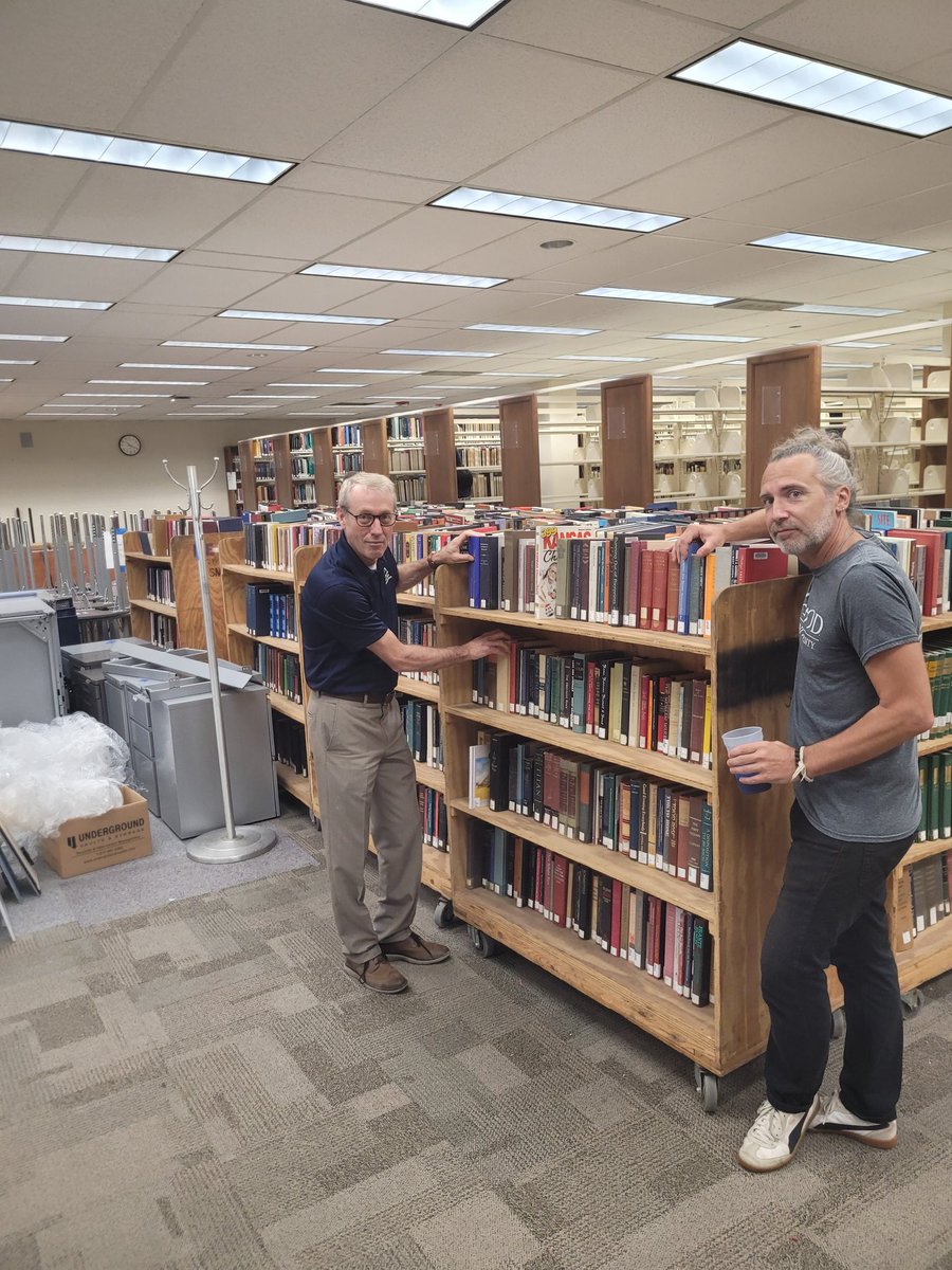 It's really happening.  The Sean's are overseeing the populating of book shelves as we move from @mabeelibrary to the #Plass.