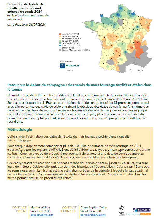 📢🌽📰[CP] Les dates prévisionnelles de récolte du maïs fourrage s’annoncent tardives compte tenu de semis tardifs et étalés dans le temps.
<a href="/Arvalisofficiel/">ARVALIS</a> &amp; ses partenaires présentent une 1ère cartographie des dates prévisionnelles de récolte du #maïs fourrage sur le