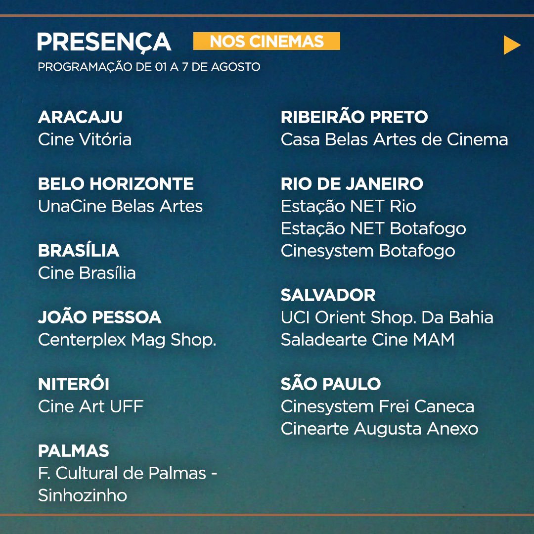 LivresFilmes's tweet photo. Hoje nos cinemas! Confira a programação abaixo do filme Presença! https://t.co/GQCl1MH8jX