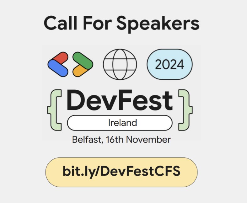 Call For Speakers! Share your work, expertise and challenges with us at #DevFestIreland on November 16th! 

Everything from front end and #UX to #MachineLearning and #DevOps, we want to hear about it! ⤵️⤵️
Bit.ly/DevFestCFS