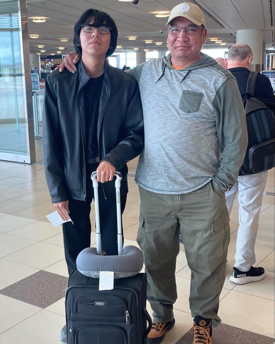 Meet Keyser Keeper, a recent graduate from Eenchokay Birchstick School in #Pikangikum, a remote Ojibway community in NW Ontario. Keyser’s parents, Ross &amp; Geraldine, travelled by boat &amp; car to bring Keyser to the airport for his 2nd last leg of the journey to Chelsea, Quebec.