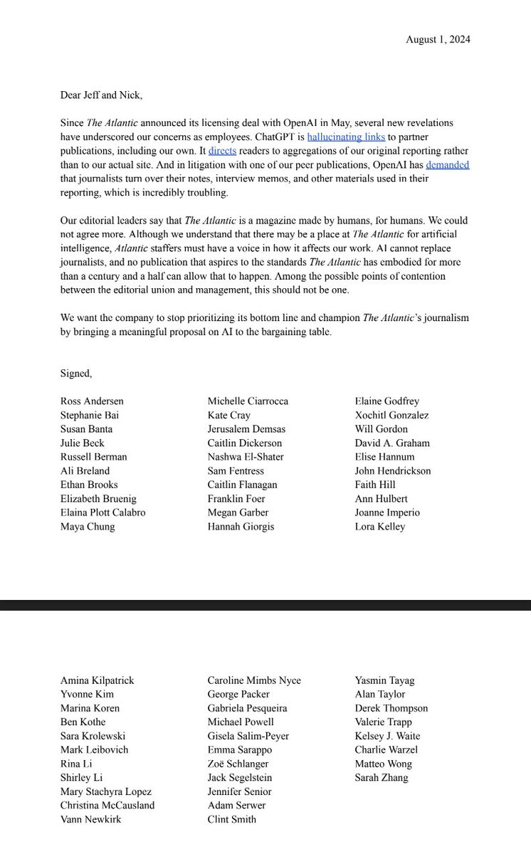 Letter from Atlantic unionized staff to management today raising concerns about the Atlantic's deal with OpenAI