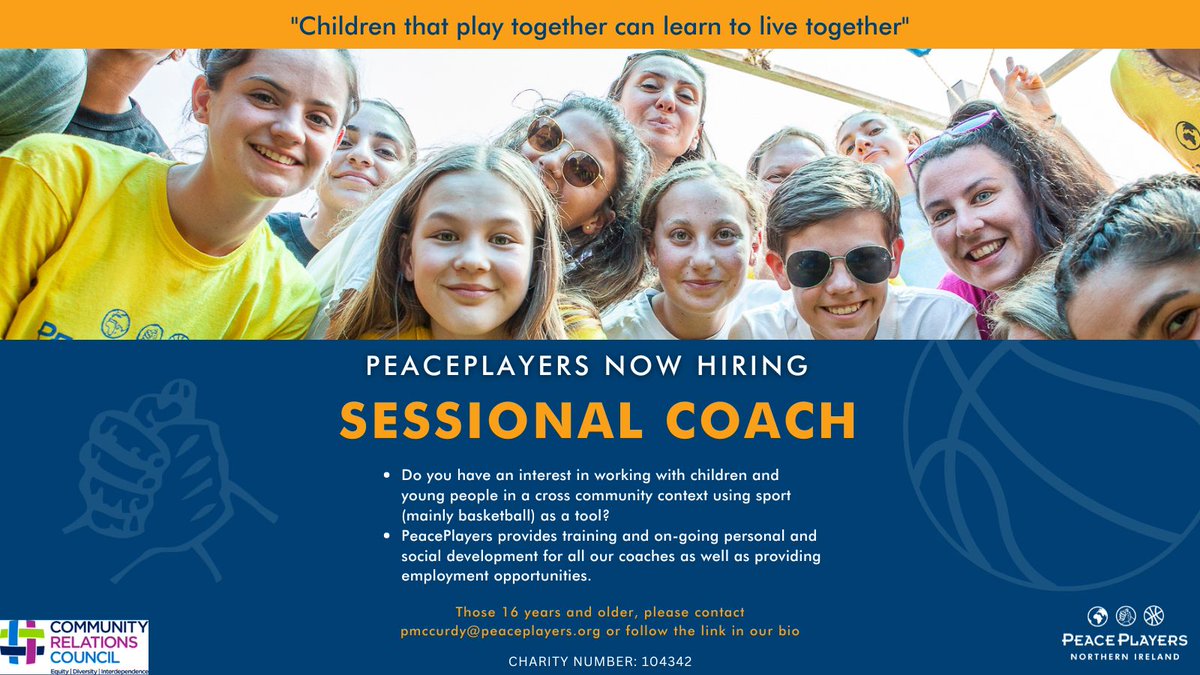 peaceplayersni's tweet photo. Are you interested in joining the team at PeacePlayers Northern Ireland? 
The deadline to apply is the 31st of August so make sure to apply or share with someone who might be interested

Register your interest here - https://t.co/Il8wp7wvdI https://t.co/YDCqLbzVcN