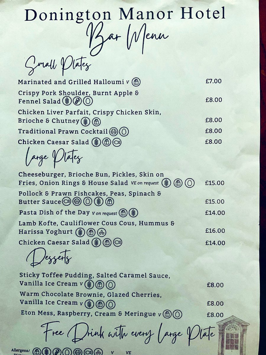 #barmenu open Thursday to Saturday 6.30-8.30pm, #freedrink with main course, #freshfood all welcome <a href="/DoningtonManor/">Donington Manor Hotel</a> <a href="/CastleDonington/">Vicky Ambrose-Jones</a> <a href="/CastleDonHour/">CastleDoningtonHour</a> private garden available, beer &amp; wine all available..see you soon!