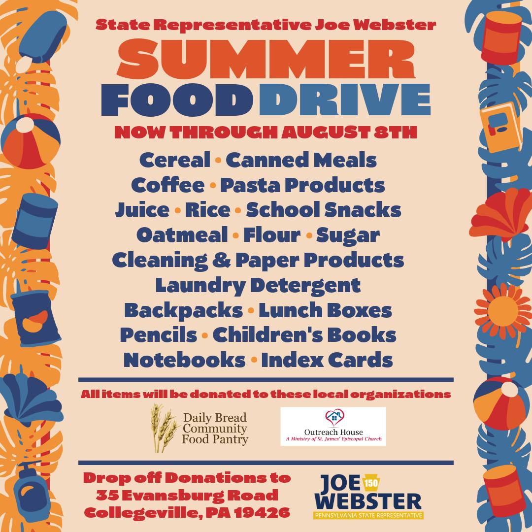 RepJoeWebster's tweet photo. One week left!
Please join us in helping our neighbors in need prepare for the upcoming school year with your donations of food and school supplies. Drop off at my office or at the locations listed below. Thank you!
#PA150 #DoingGoodInTheNeighborhood https://t.co/McmSKLiVMJ