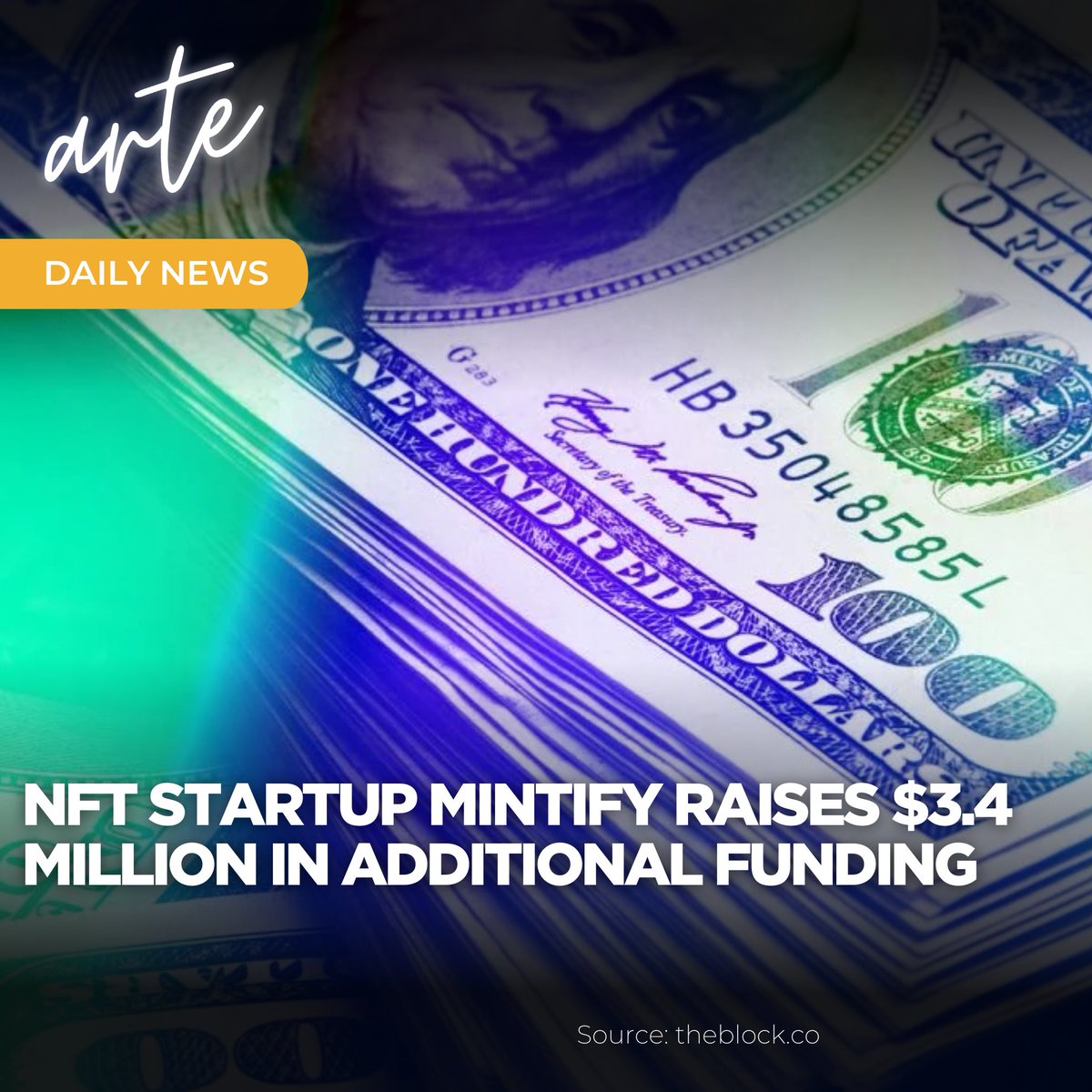 📢 arte Daily News

NFT startup <a href="/Mintify/">Mintify</a> raises $3.4 million in additional funding.

Mintify has raised $3.4 million, totaling $5 million, to expand support for #Ordinals and other systems.

Learn more: tinyurl.com/yn66v4zs

<a href="/TheBlock__/">The Block</a>