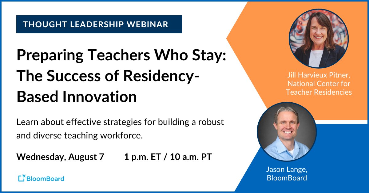 BloomBoard's tweet image. Join @Bloomboard president @JasonLange_BB and @jchpitner of @NCTResidencies to learn more about the transformative impact of teacher residency programs. Learn how these innovative programs are helping districts get to zero vacancies. Register today! ➡️ hubs.li/Q02JGJnd0