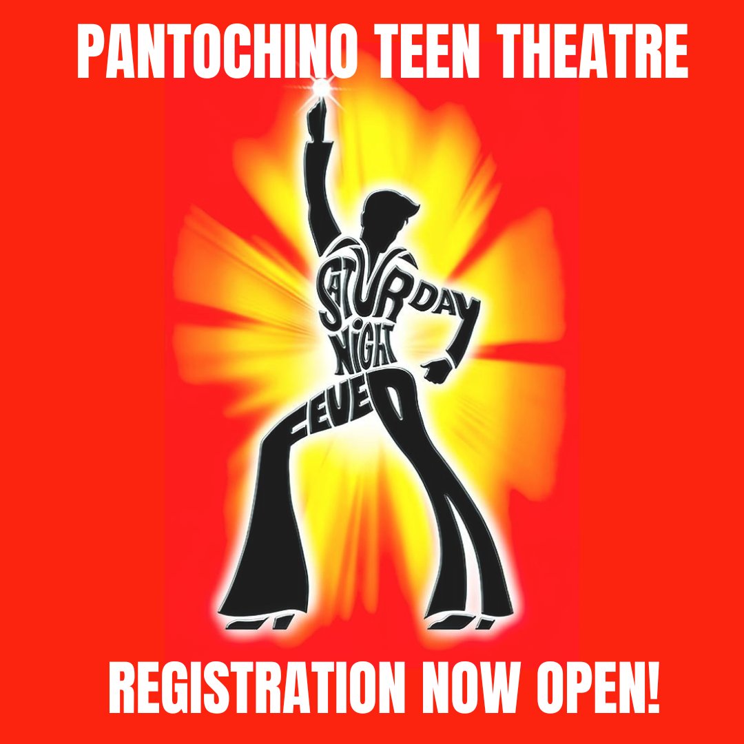 Pantochino's tweet photo. SATURDAY NIGHT FEVER! Pantochino Teen Theatre's next project begins registration today!! Details at https://t.co/9ls7CDGIwI https://t.co/MbmPTxv4GK
