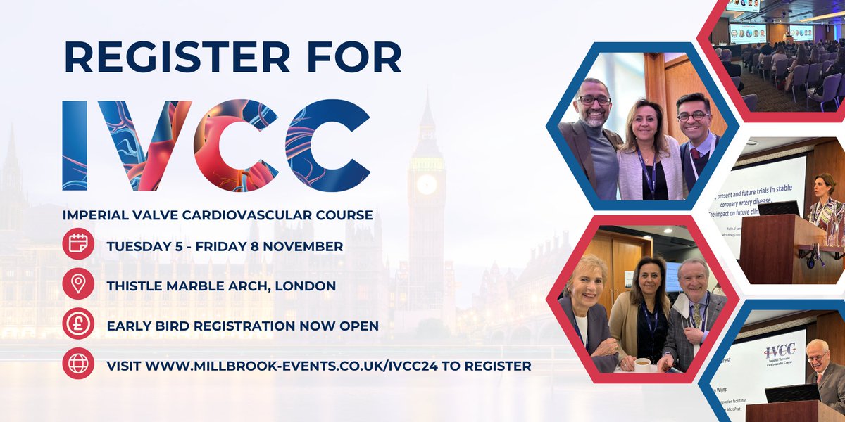 IVCC (@imperial_ivcc) on Twitter photo 🚨 Don’t miss out! Early bird registration for the Imperial Valve Cardiovascular Course (IVCC) 2024 closes on Thursday 5 September—just one month away!
Register now and save up to £100: millbrook-events.co.uk/event/IVCC24/s…🩺💷
#IVCC2024
cc: <a href="/MikhailGhada/">Ghada Mikhail</a> <a href="/SukhNijjer/">Sukh Nijjer</a> <a href="/DrArifK/">Arif Khokhar</a> 🚨 Don’t miss out! Early bird registration for the Imperial Valve Cardiovascular Course (IVCC) 2024 closes on Thursday 5 September—just one month away!
Register now and save up to £100: millbrook-events.co.uk/event/IVCC24/s…🩺💷
#IVCC2024
cc: <a href="/MikhailGhada/">Ghada Mikhail</a> <a href="/SukhNijjer/">Sukh Nijjer</a> <a href="/DrArifK/">Arif Khokhar</a>
