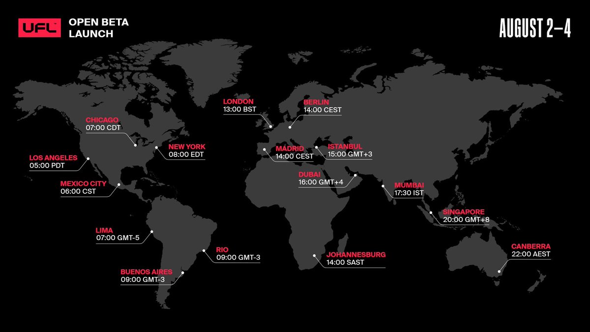 UFLgame Open Beta 2.0 Launch in your timezone! ⚽️ 🕒 12:00 UTC 🕒 13:00 BST  🕒 14:00 CEST 🕒 08:00 EDT 🕒 05:00 PDT #fairtoplay #uflgame #joinufl