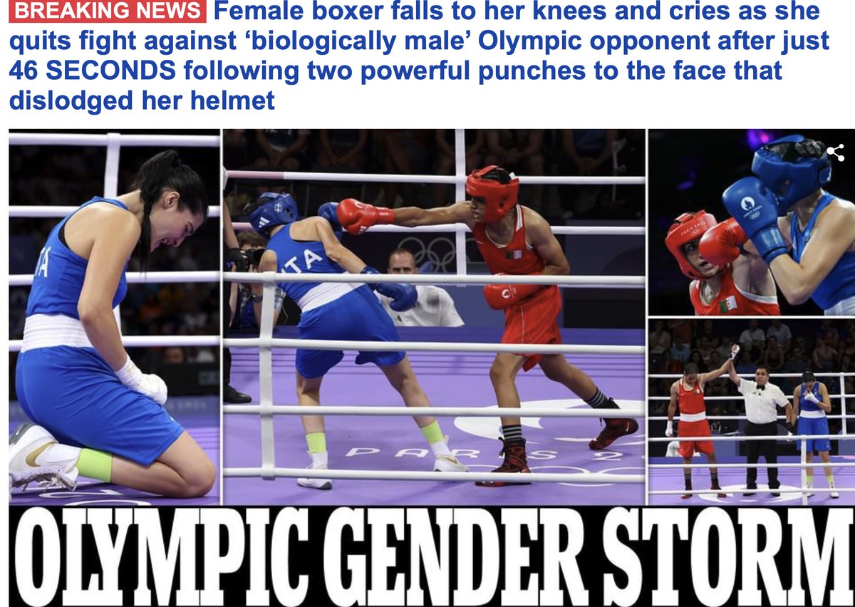 trishaposner's tweet photo. Shame on the Olympics - What a disgraceful and dangerous farce to allow a biological male boxer to compete and destroy the dreams of a woman who has worked for years to compete in the games
We are watching the destruction of women's sports in real time
Insanity