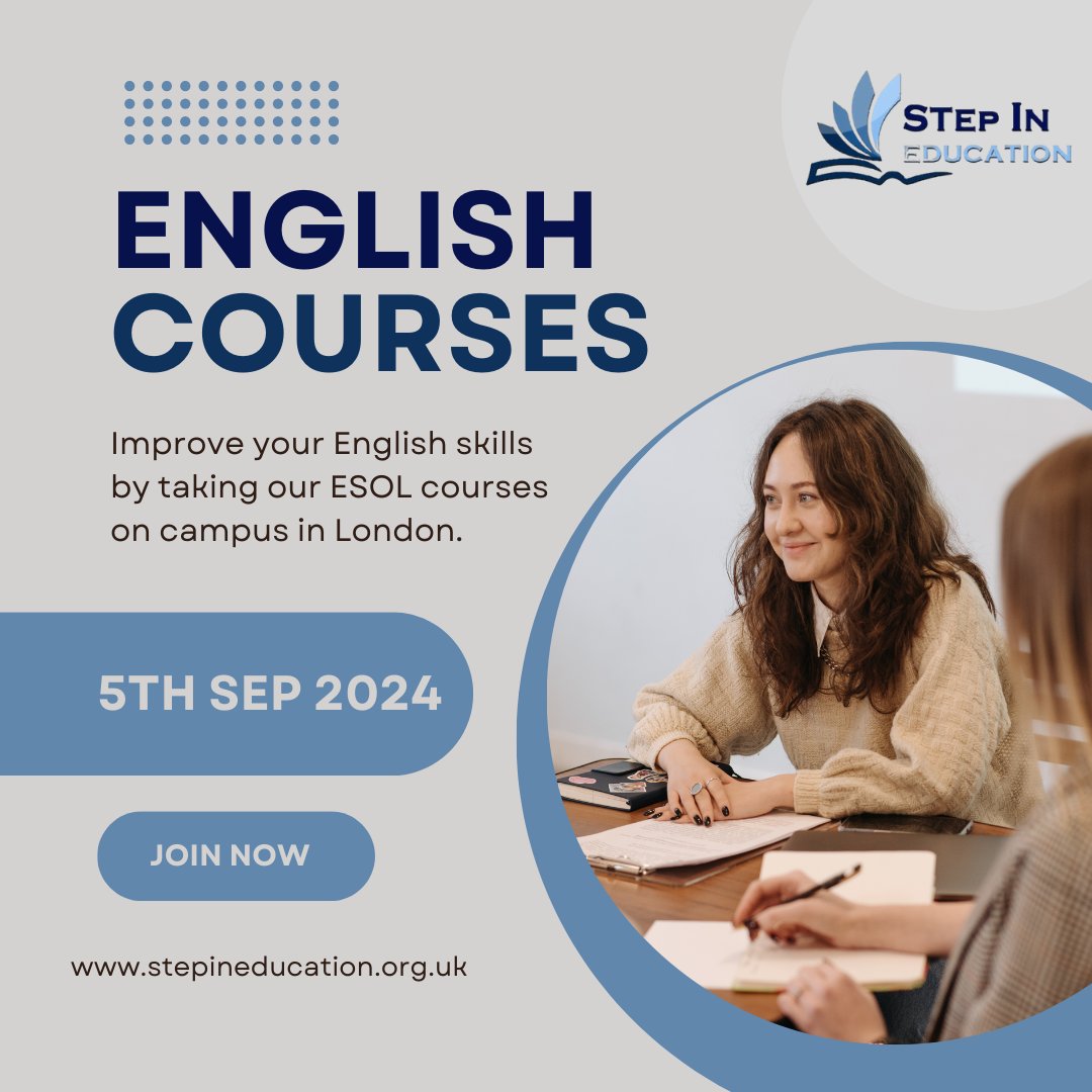 StepInEdulondon's tweet image. Final days to sign up for our September English courses! Can't make the September starting date? No worries! We've added a new date in November. Visit stepineducation.org.uk for more details. #EnglishCourses #LearnWithUs #StepInEducation