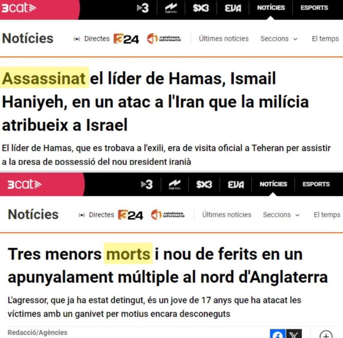 El tractament de les notícies de <a href="/som3cat/">3Cat</a> mai et deixarà de sorprendre. Quina llàstima i quina pena.
