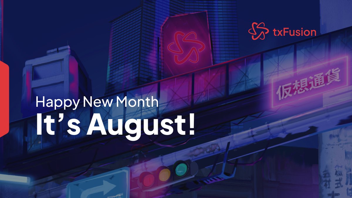 txFusion_io's tweet photo. Hey #txCitizens, happy August!
New month, new opportunities! We’re looking forward to what’s ahead and can’t wait to share some exciting updates with you. 👀
Here’s to a great start! 🚀 https://t.co/YnMTBZ6Z6E