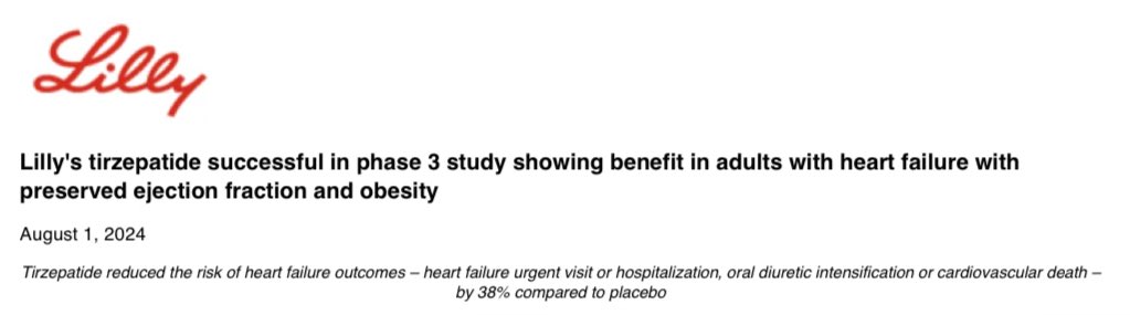 Wow, another win for patients with #HFpEF and obesity!

This time with dual incretin tirzepatide in #P3 #SUMMIT trial

Co-primary endpoint of worsening HF events reduced by 38%

HR 0.62 95% CI 0.41 to 0.95; P=0.026

investor.lilly.com/news-releases/…