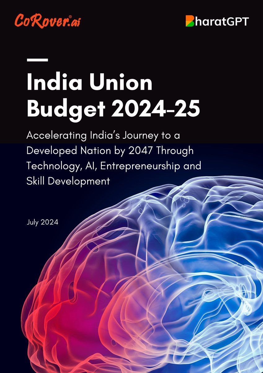 SabharwalAnkush's tweet image. India Union Budget 2024-25 from the Lens of an AI Startup

CoRover is delighted to share insights on the India Union Budget 2024-25, which marks a significant step towards realizing the &apos;Viksit Bharat 2047&apos; vision. This budget lays a strong foundation for economic growth,…