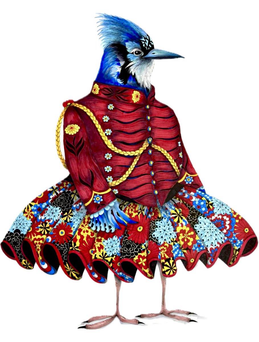 Strange times produce strange art. But, oh what a wonderful distraction it is! 
Birds in Clothing. “Garden Guard” Ink on paper.