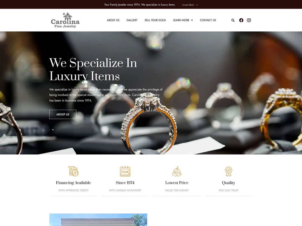 Launched a new site for Carolina Fine Jewelry in Columbia, SC at carolinafinejewelry.com! They specialize in luxury items rather than necessities, and they appreciate the privilege of being involved in the special milestones in their customers’ lives. #jewelrystore #websitedesign