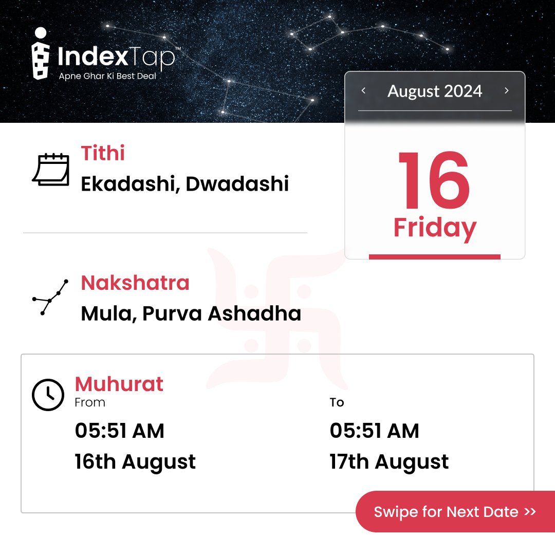 index_tap's tweet photo. Circle the Dates: August Month's Auspicious Days for Property Purchase are Here! Swipe to unveil 🗓️✨

#IndexTap  #ApneGharKiBestDeal #RealEstate  #RealEstateIndia
#BuyHome #NewHome #HomeBuyers #AuspiciousDays https://t.co/tN8heGy88r