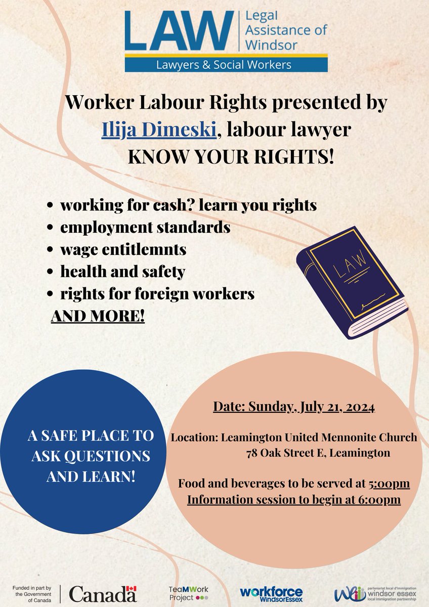 Had a great time giving a “Know Your Rights” workshop on employment standards and health and safety to a group of migrant farm workers in Leamington for Legal Assistance of Windsor (LAW).
