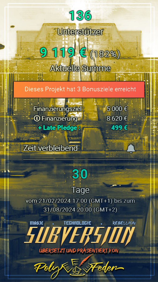 polyfeder's tweet image. Unterstützer! Würfelschubser! ! Rollenspielfans!

🌟 Wenn ihr unser Projekt verpasst habt, habt ihr noch bis zum 31. August jetzt die Gelegenheit uns im Late Pledge zu Unterstützen!

gameontabletop.com/cf2871/subvers…