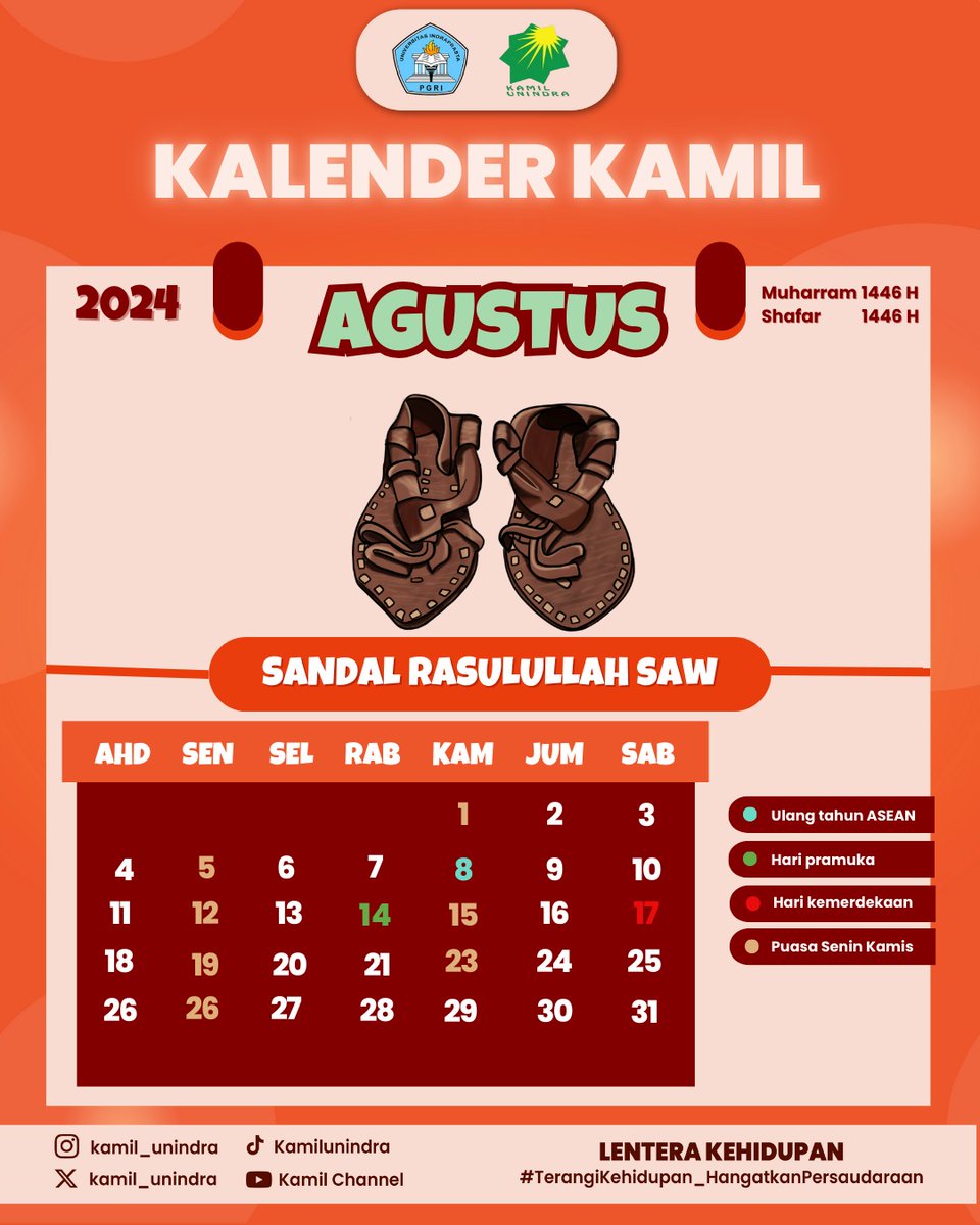 KALENDER DIGITAL KAMIL UNINDRA 2024

#kalenderkamil2024
#bendabersejarahislam
#sandalrasulullahSAW
#unindra
#UniversitasIndraprastaPGRI
#kamilunindra
#lenterakehidupan
#terangiKehidupanhangatkanpersaudaraan
#gen19