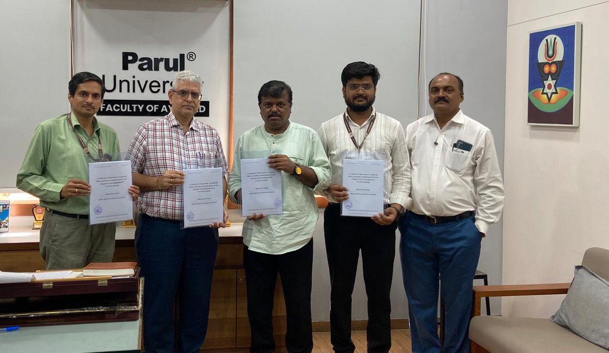 drhemantt's tweet photo. From trials to proven success, marking a milestone! 🎉
Congratulating Parul Institute of Ayurved & Shree Dhootpapeshwar Ltd. on conducting a successful clinical trial of the product "Sandhirujantak Tel" with 180 patients!
#ClinicalSuccess #Ayurveda #Healthcare #ParulUniversity https://t.co/wAEeRvFvt2