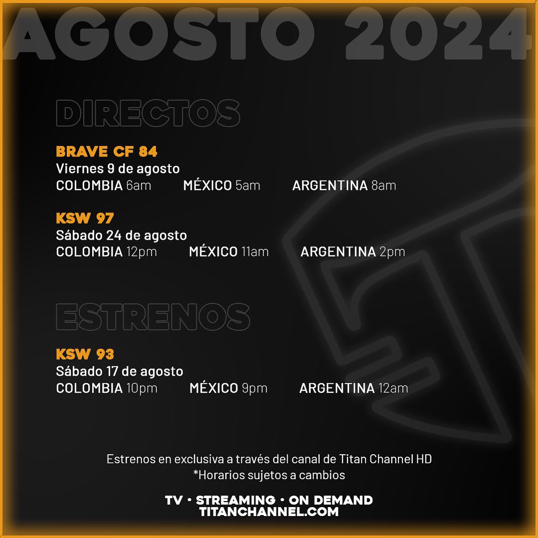 TitanChannelTV's tweet photo. ¡DIRECTOS Y ESTRENOS DE AGOSTO‼️

🚨 ¿DÓNDE? 🚨
Exclusivamente en TITAN CHANNEL.

¡No te lo puedes perder! 🔥 https://t.co/FzLl0QG6j7