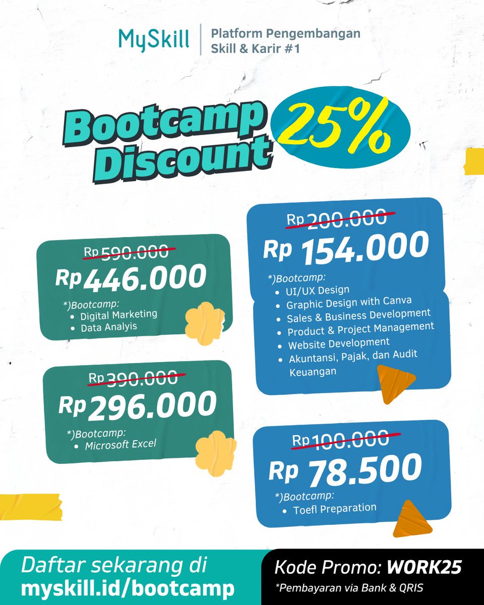 Modal 40K buat keterima kerja?
Yes, please! 💵💻

Jangan lewatkan langganan E-learning dan Bootcamp MySkill. Info lengkap di poster ya! 👇👇