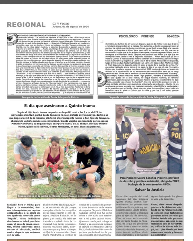 marianocastro's tweet photo. Salvar la Justicia #SanMartin Crueles testimonios. Detenido confiesa roles criminales  vinculados con el asesinato del defensor ambiental e indígena #QuintoInuma  @Diario_Voces https://t.co/EfmcUIYV7l