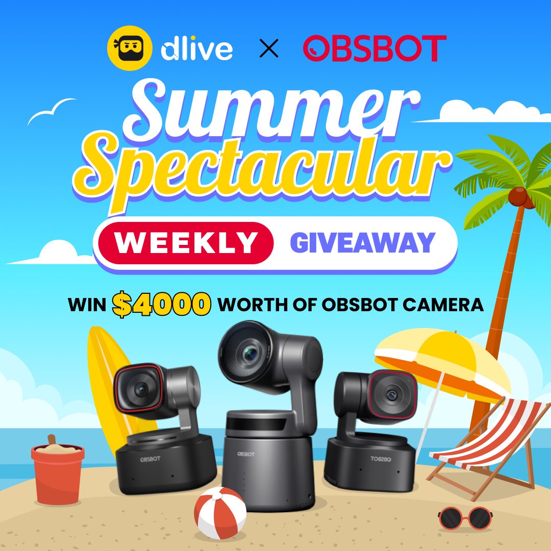 OfficialDLive's tweet image. 🏝️ DLive x OBSBOT Summer Spectacular Giveaway! 🌴

Get ready for summer fun with WEEK 1 of our Weekly Giveaway!

All through the month of August, we are giving away $4,000 (!!!) worth of amazing cameras from our friends at @OBSBOT_Official. You could win:

✅ Tail Air
✅ Tiny 2…
