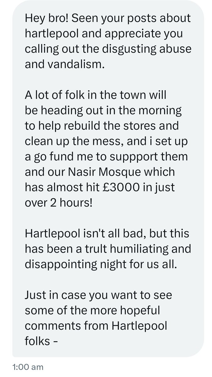 The community of Hartlepool have now raised over £7,000 in less than 24 hours to support a local mosque.

'Nasir Mosque has cooked and served out almost 30,000 meals to foodbanks and charities of Hartlepool in recent years, amongst countless other altruistic acts!'