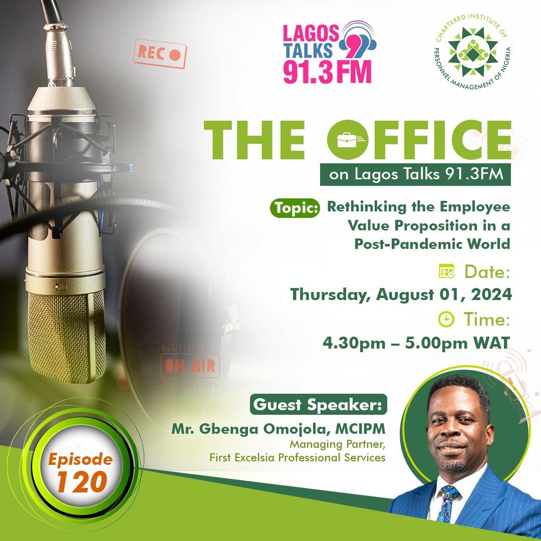 First_Excelsia's tweet image. Join our Managing Partner, Olugbenga Omojola, live on Lagos Talks 93.1FM, as he discusses the future of the employee value proposition in a post-pandemic world, on CIPM’s The Office. 
Date: Today,1st of August,2024
Time: 4:30pm
buff.ly/3OyU1A

#FirstExcelsia #lagostalks