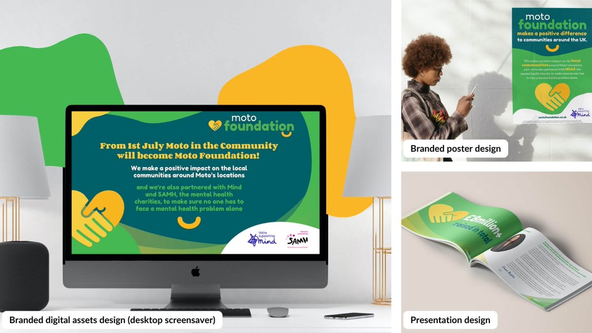 When <a href="/motoway/">Moto Hospitality</a> in the Community rebranded as Moto Foundation for their 17th anniversary and new partners Mind and SAMH, we stepped in.

Working with their team, we developed a brand system that aligns with Moto’s Smile brand. 💭

Learn more: 3manfactory.co.uk/portfolio/nati…
