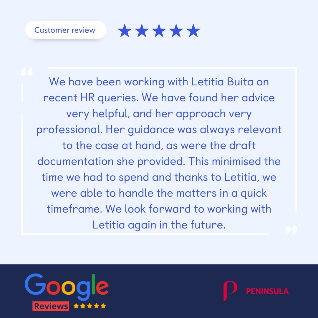 🌟 Five-Star Excellence! 🌟Another 5 Star review  🙌 

Have any HR queries? 
Our Expert team are on hand to help you 24/7.
See our website for more info and how Peninsula Ireland can keep your business safe &amp; secure.

#humanresourcesireland #businessowners