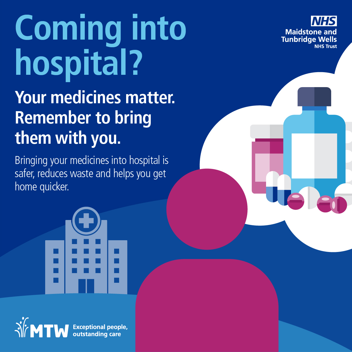MTWnhs's tweet image. Coming into hospital? Help us to help you by bringing your medicines with you.

It means we know what medication you’re taking, which is safer, reduces waste and helps you get home quicker.

#DoYourBit #BringYourMeds