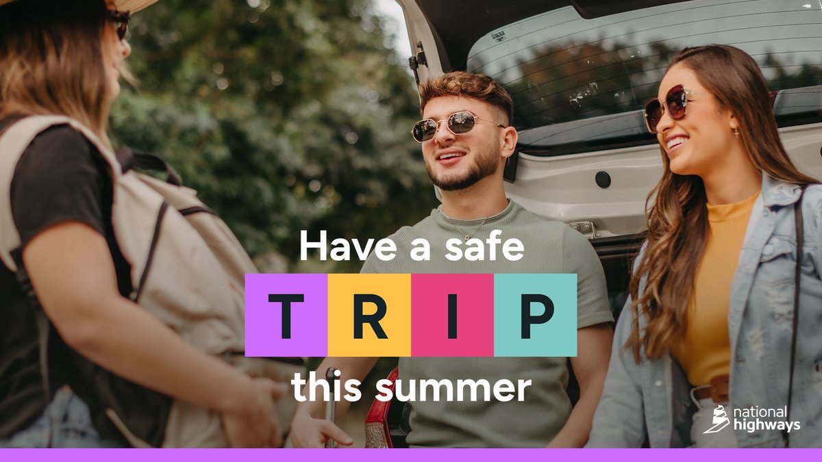 🛣️ Do you have any road trips planned this summer? If so, follow our #TRIP advice to enjoy a safe journey...

⬆️ Top-up fuel, oil and screen wash
🥱 Rest
🔎 Inspect tyres
🌧️ Prepare for any weather

▶️ nationalhighways.co.uk/road-safety/tr…

#Travel #Holiday #Journey