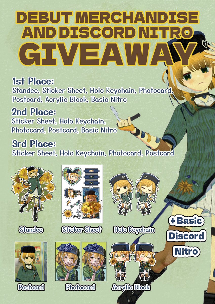 vg_vtuber's tweet photo. 🌻 GOHO-CHAN DEBUT STREAM 🌻

6 Agustus 2024, Jam 16.30 https://t.co/BqEDeWAKU1

Bagi yang mau kirim pesan atau hadiah bisa isi link: https://t.co/COvglhldTH

Btw, Goho bakal GIVEAWAY merch DAN Discord Nitro basic juga waktu debut loh!! (syarat dan ketentuan ada pic terakhir ya!) https://t.co/hoMihT3enL