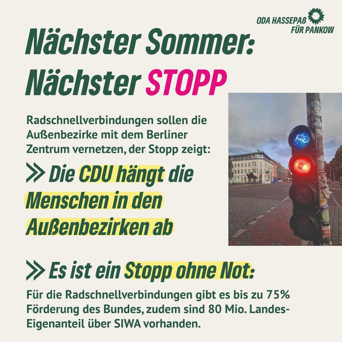 Nächster Sommer, nächster # Radwegestopp. Seit langem fiebern die Menschen in den Außenbezirken den Radschnellwegen fürs Pendeln entgegen, nun werden sie hängengelassen. Der #CDU scheint der Schutz der Menschen egal zu sein. #nichtmituns #verkehrswendejetzt
