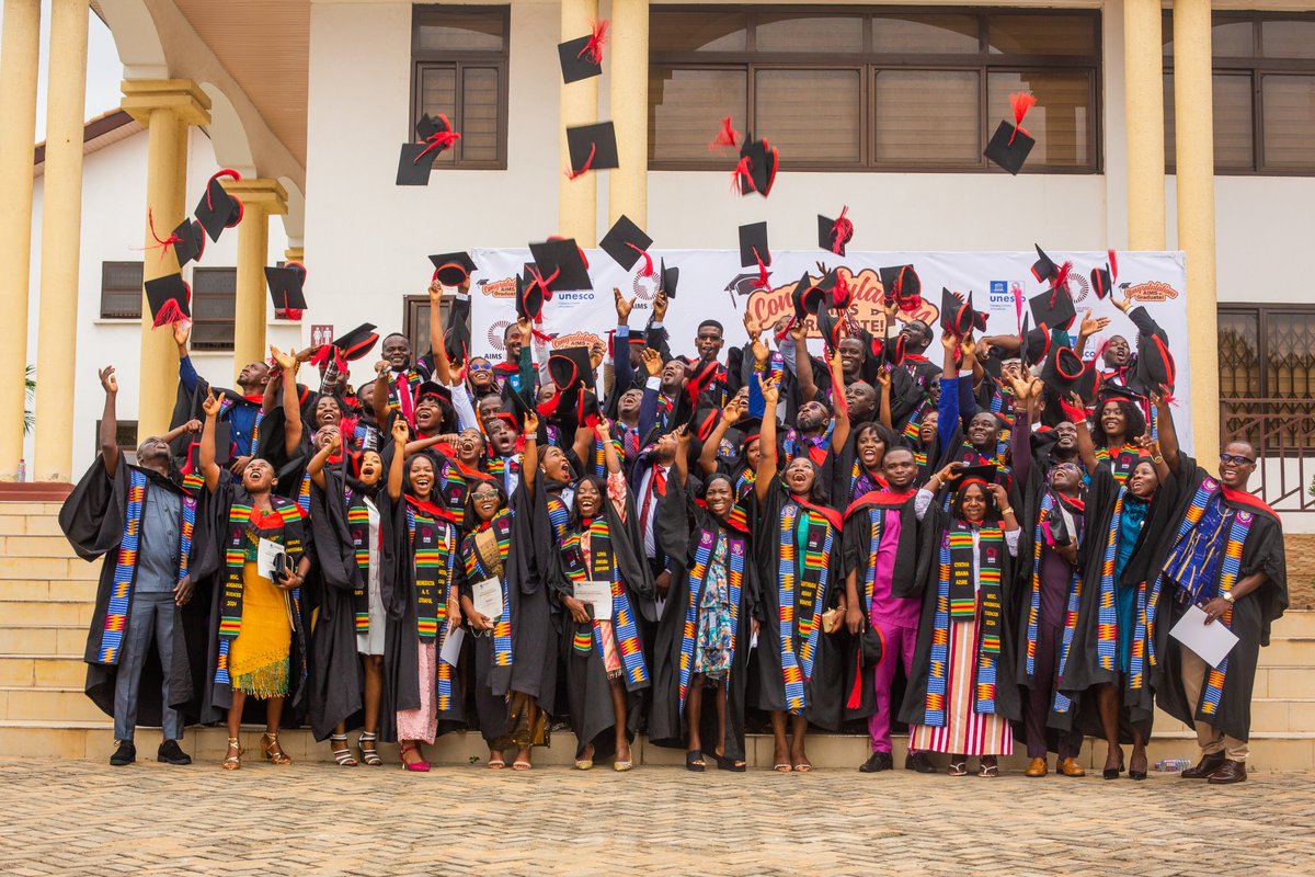 AIMSGhana's tweet photo. Excerpts from the #MMST #AIMSGrad24!🎓
The recent #graduation ceremony celebrated 60 Teachers; 38 males and 22 females from four African countries - #Ghana, #Uganda, #Kenya &amp; #Rwanda!
Cheers to a brighter future in #STEM education across #Africa! 🌍✨ 
#STEMEducation #Classof2024 https://t.co/sbJtwXFYN1