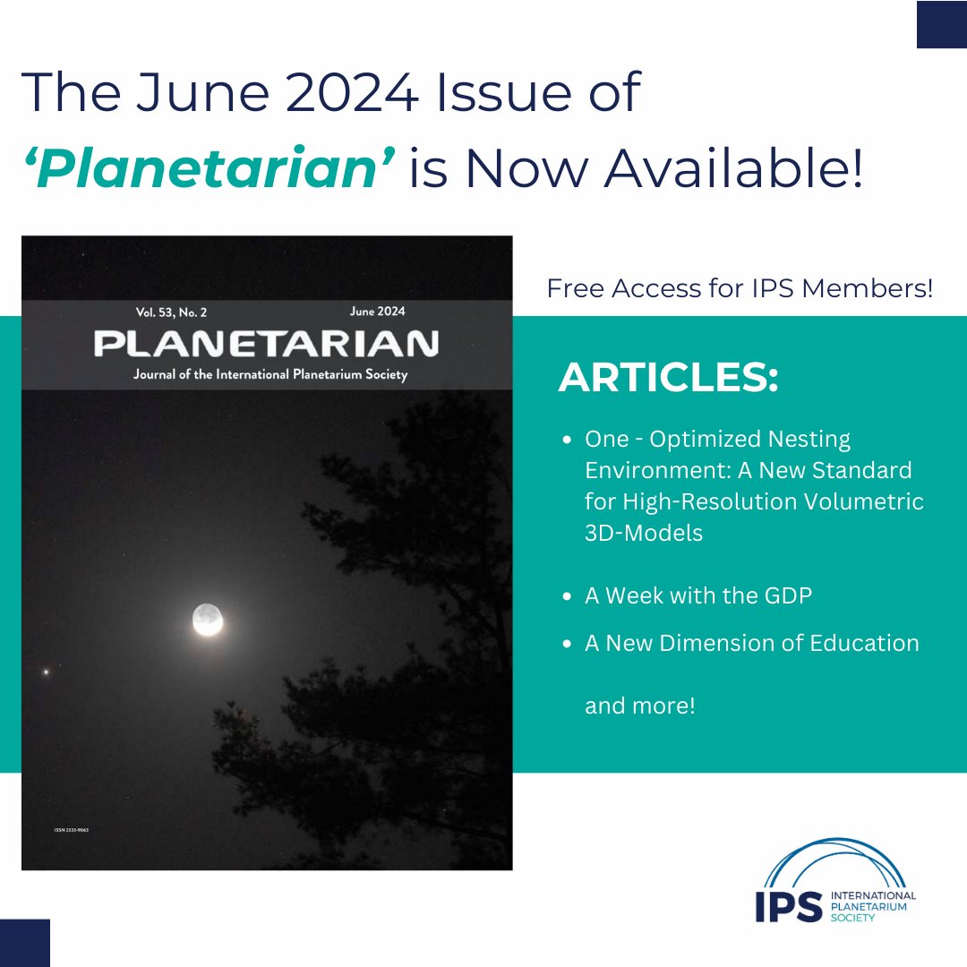The June issue of the IPS journal, Planetarian, is now available! Access to the latest version is an IPS member-only benefit, so be sure to login and visit the 'Members Only' section to access the latest release: ips-planetarium.org/login.aspx
