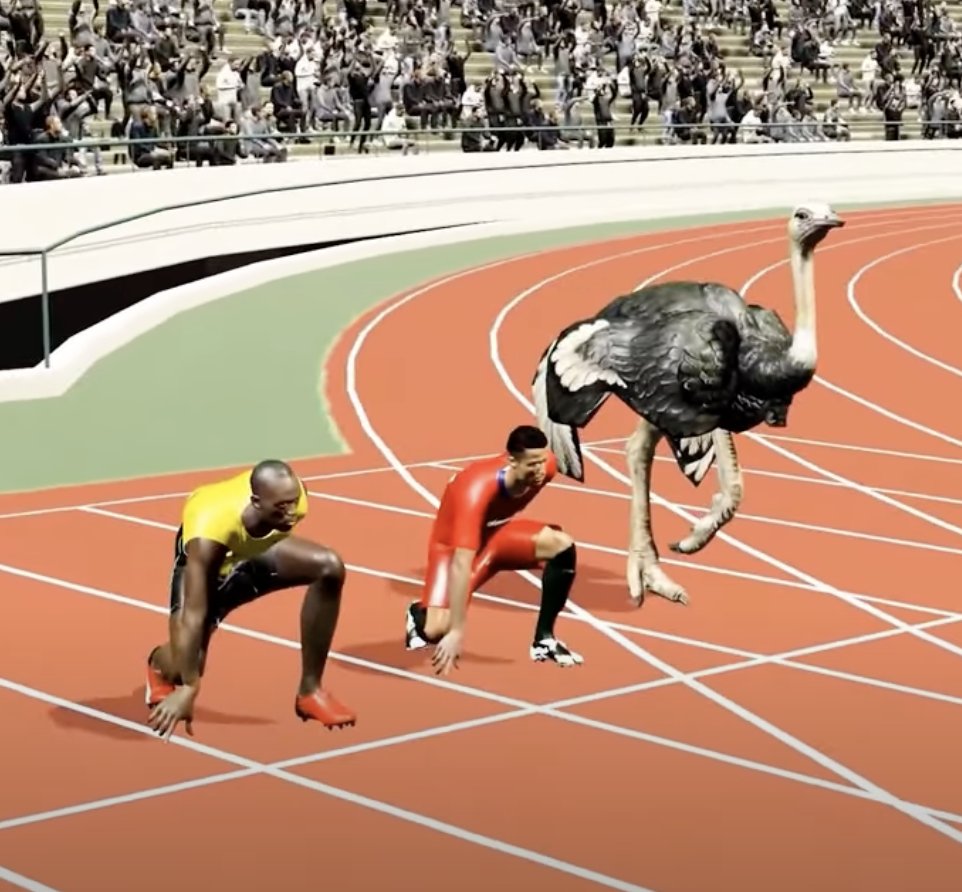 🚨 3D simulation shows what would happen in 100m race between Cristiano  Ronaldo, Usain Bolt and an ostrich, image size:962x892