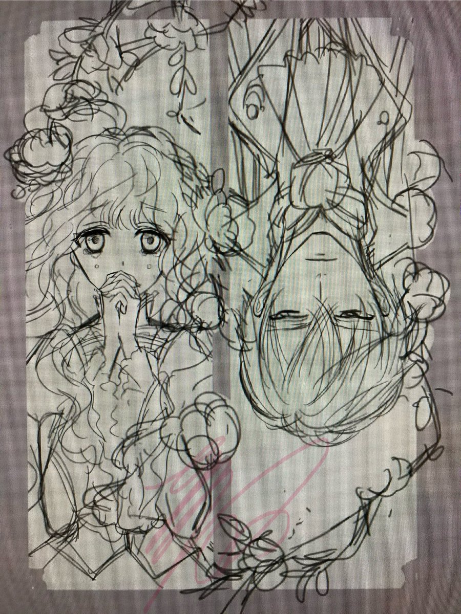 「下絵と完成  #虫かぶり姫」|喜久田ゆいのイラスト